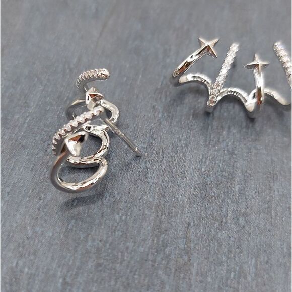 Platinum Plated Shooting Stars Earring Stud Cuff CZ - Picture 10 of 11